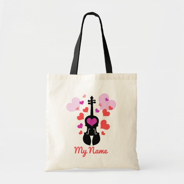 Violin Love and Hearts-Add Your Own Name Tote Bag (Front)