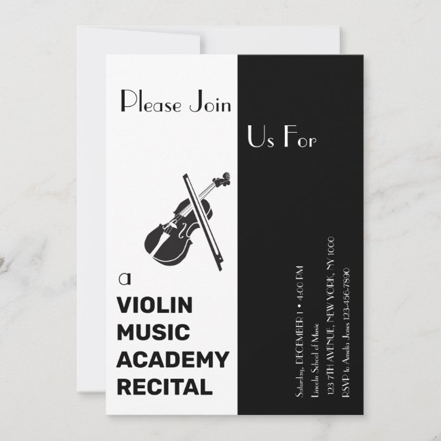 Violin Music Academy Elegant Modern Recital Invitation (Front)