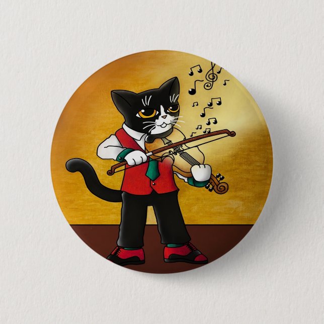 Violin Music Cat 6 Cm Round Badge (Front)