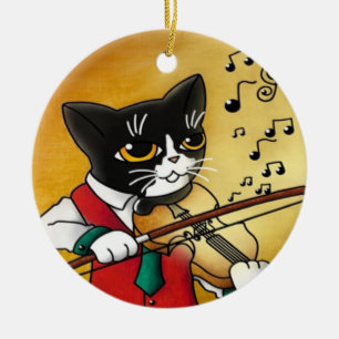 Violin Music Cat Ceramic Tree Decoration