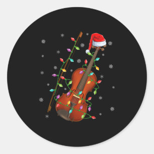Violin Music Lover Xmas Lighting Santa Hat Violin Classic Round Sticker
