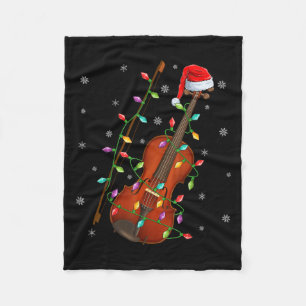 Violin Music Lover Xmas Lighting Santa Hat Violin Fleece Blanket