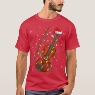 Violin Music Lover Xmas Lighting Santa Hat Violin T-Shirt
