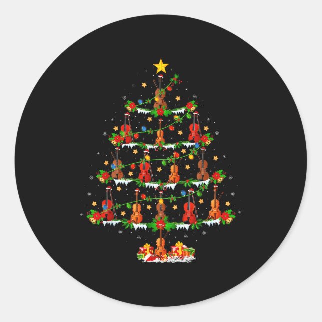 Violin Music Lover Xmas Lighting Violin Christmas  Classic Round Sticker (Front)