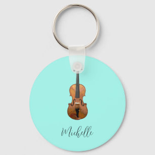Violin Music Monogram Turquoise Key Ring