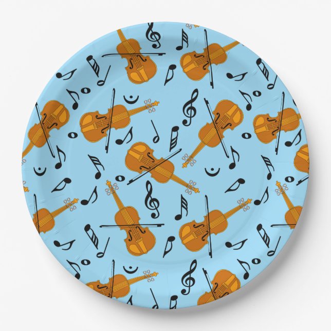 Violin Music Note Pattern Paper Plate (Front)