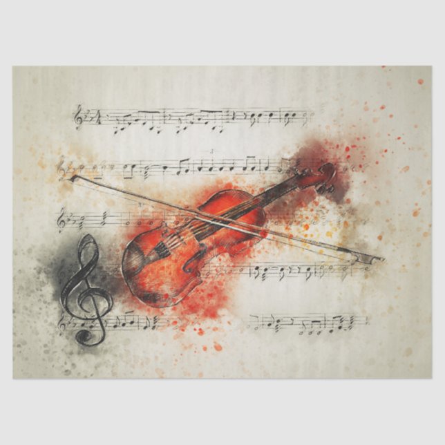 Violin Music Notes Watercolor Decoupage Tissue Paper (Front)