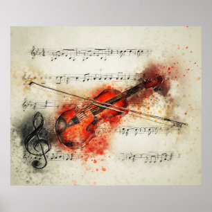 Violin music notes watercolor poster