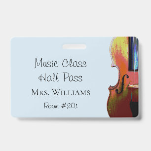 Violin Music Orchestra Class Blue Hall Pass ID Badge