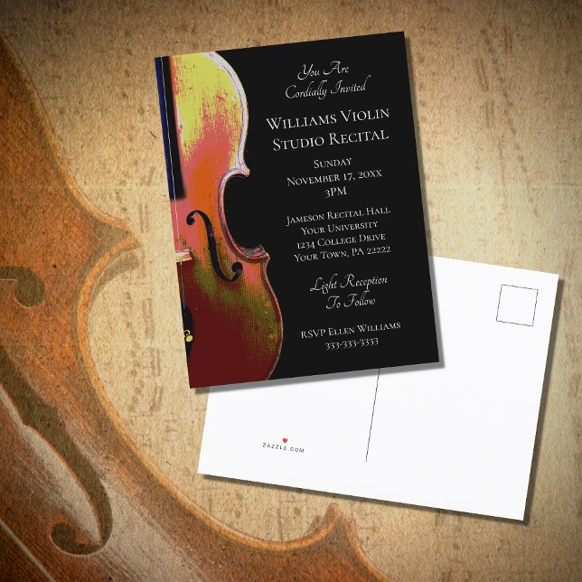 Violin Music Recital Black White Invitation (Creator Uploaded)