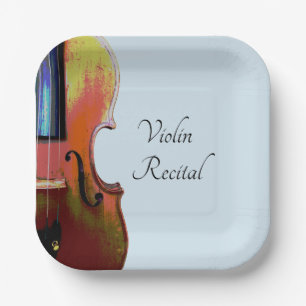 Violin Music Recital Elegant Blue Paper Plate