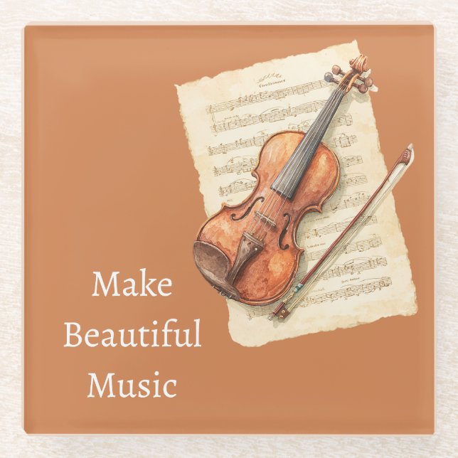 Violin Music Sheet Glass Coaster (Front)