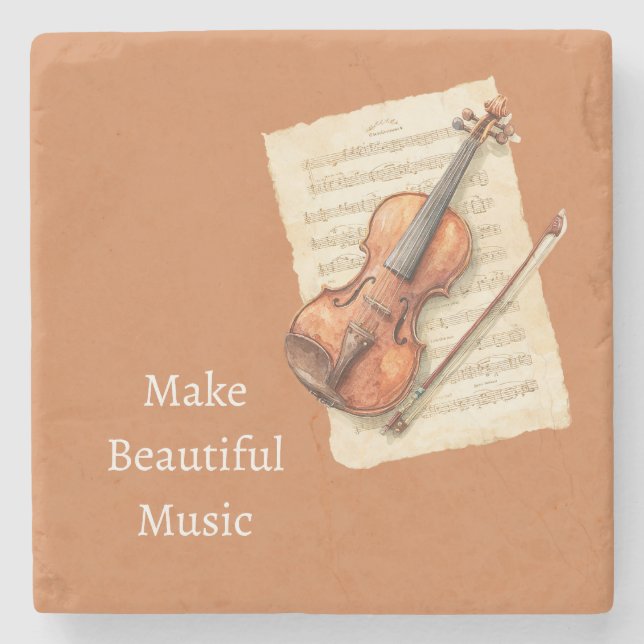 Violin Music Sheet Stone Coaster (Front)