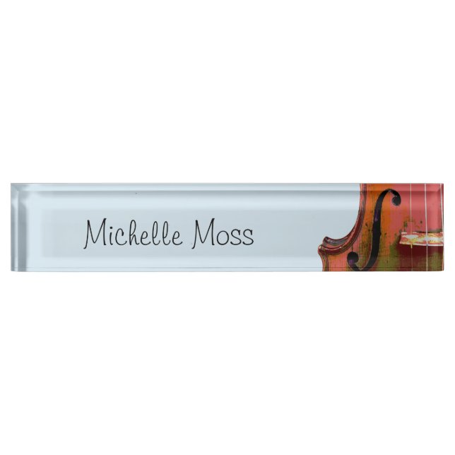 Violin Music Studio Blue Personalised Nameplate (Front)