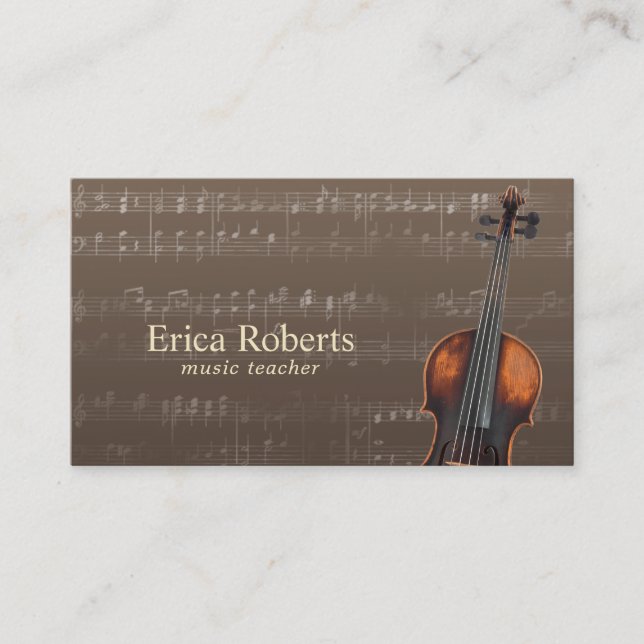 Violin Music Teacher Vintage Musical Business Card (Front)