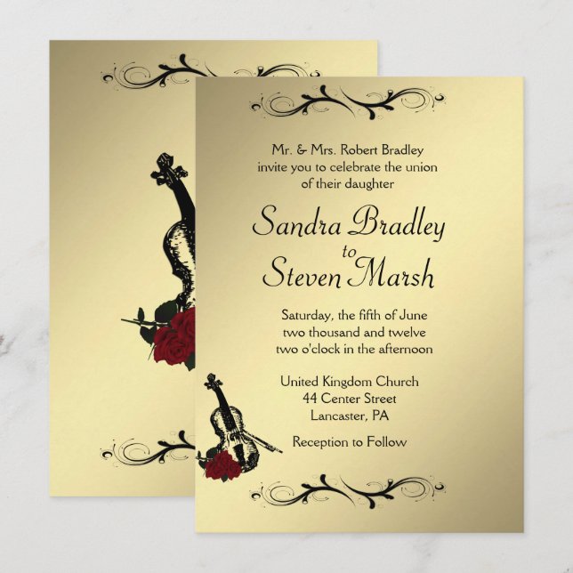 Violin Music Wedding Invitation  4.5" x 6.25" (Front/Back)
