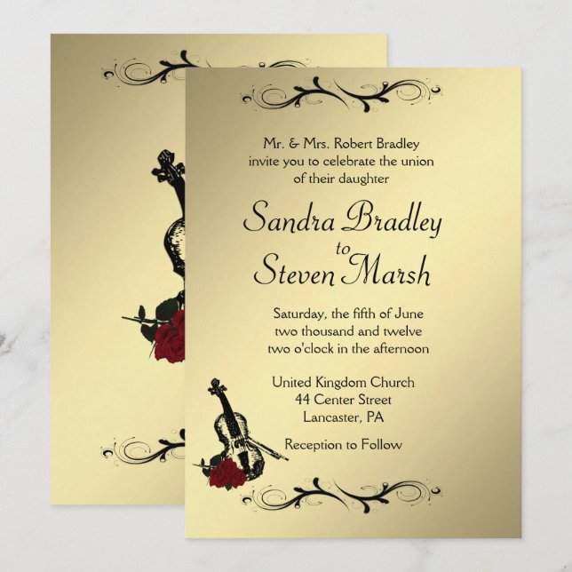 Violin Music Wedding Invitation  5" x 7" (Front/Back)