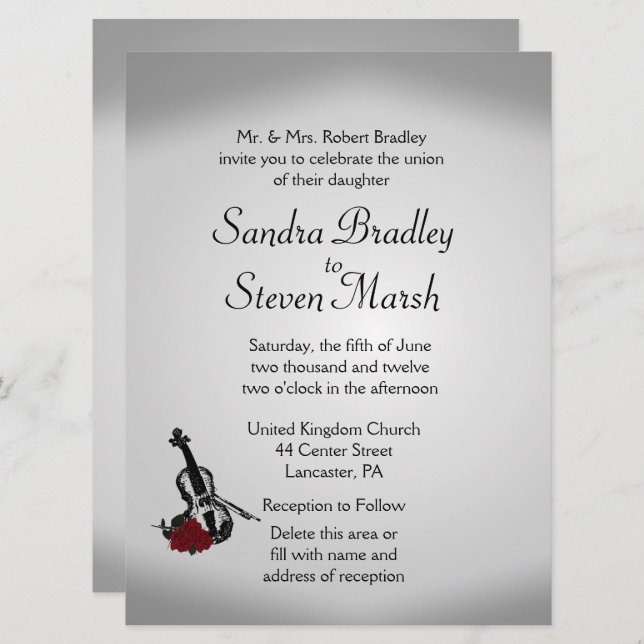 Violin Music Wedding Invitation 6.5" x 8.75" (Front/Back)