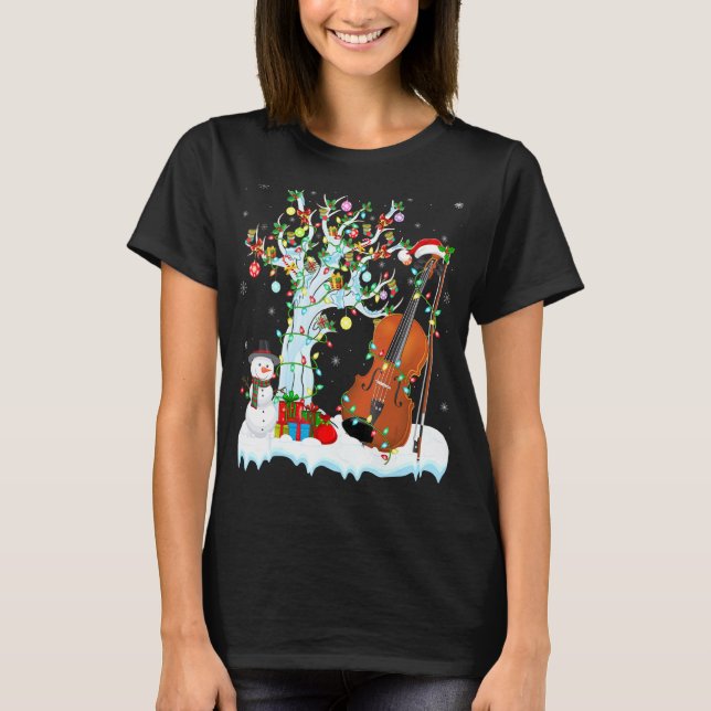 Violin Music Xmas Tree Lighting Santa Hat Violin C T-Shirt (Front)