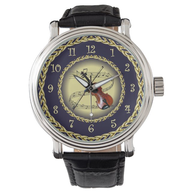 Violin ~ Musical Scroll ~ Gold/Navy Blue ~  ~ Watch (Front)