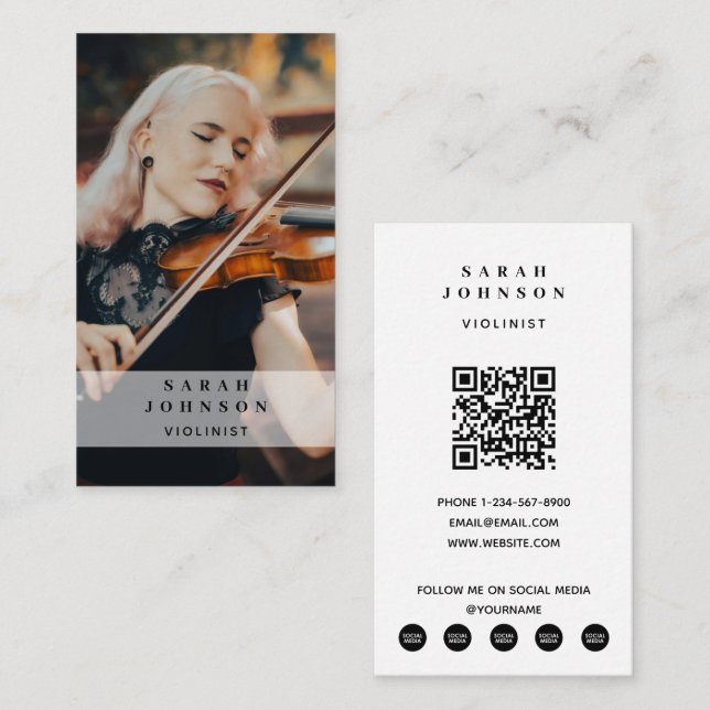 Violin Musician Violinist Photo Social Media  Business Card (Front/Back)