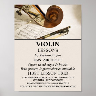 Violin Note Sheet, Violin Lessons Advertising Poster