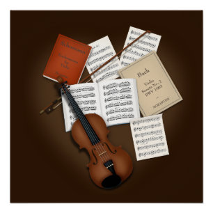 Violin on a Pile of Music Scores Customisable Poster