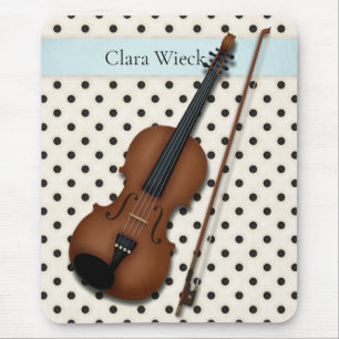 Violin on Black & Ivory Polka Dots Custom (Blue) Mouse Mat