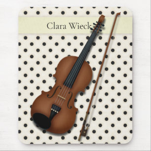 Violin on Black & Ivory Polka Dots Custom (Yellow) Mouse Mat