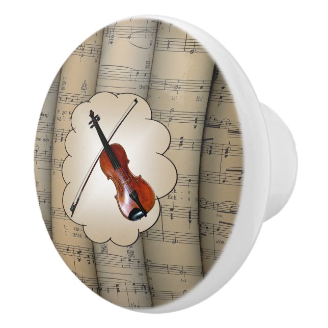 Violin On Cloud ~ Rolled Sheet Music Background ~ Ceramic Knob (Right)