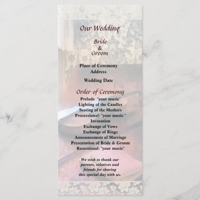 Violin on Credenza Wedding Program Programme (Front)