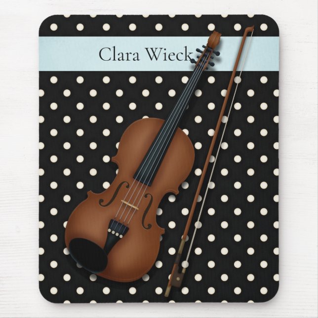 Violin on Ivory & Black Polka Dots Custom (Blue) Mouse Mat (Front)