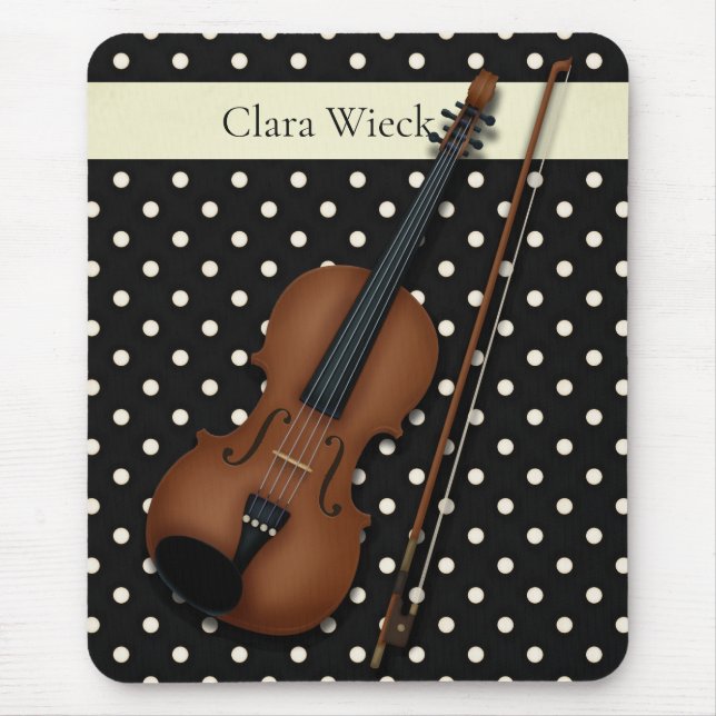Violin on Ivory & Black Polka Dots Custom (Yellow) Mouse Mat (Front)
