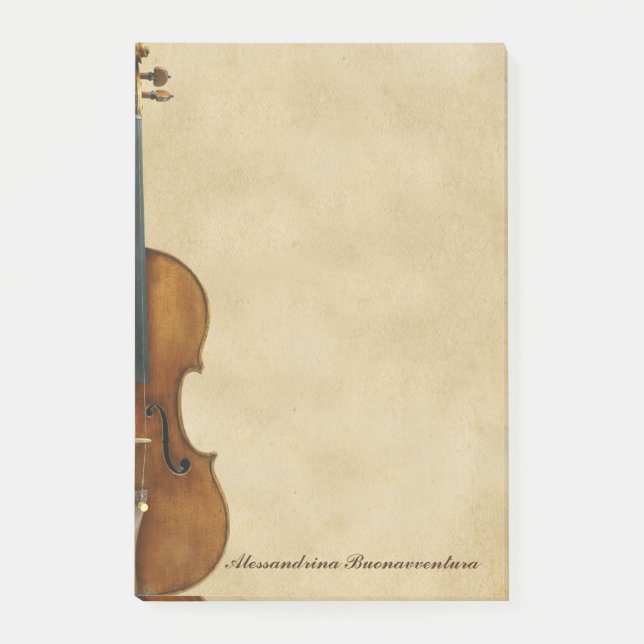 Violin on Parchment Look Customisable Name Post-it Notes (Front)