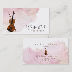 violin on pink alcohol ink background business card