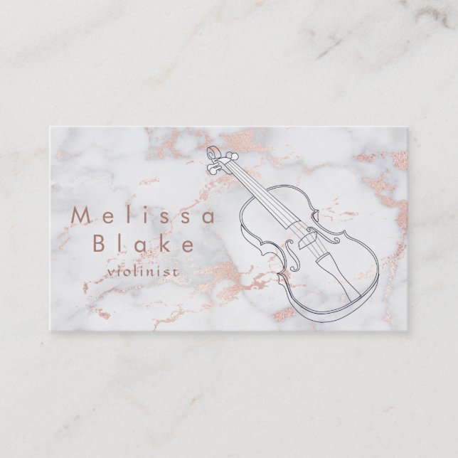 violin on pink marble business card (Front)