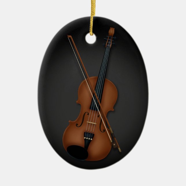 Violin or Vila & Bow Musical Instrument Black Ceramic Tree Decoration (Front)