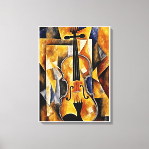 Violin Painting with Geometric Art Canvas Print