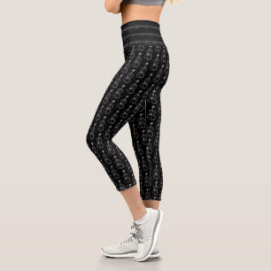 Violin Pattern - Black and White  Capri Leggings