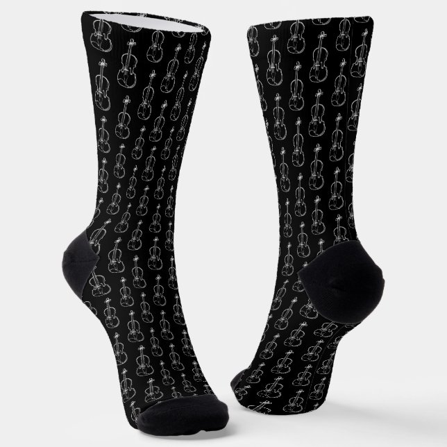 Violin Pattern - Black and White Socks (Angled)