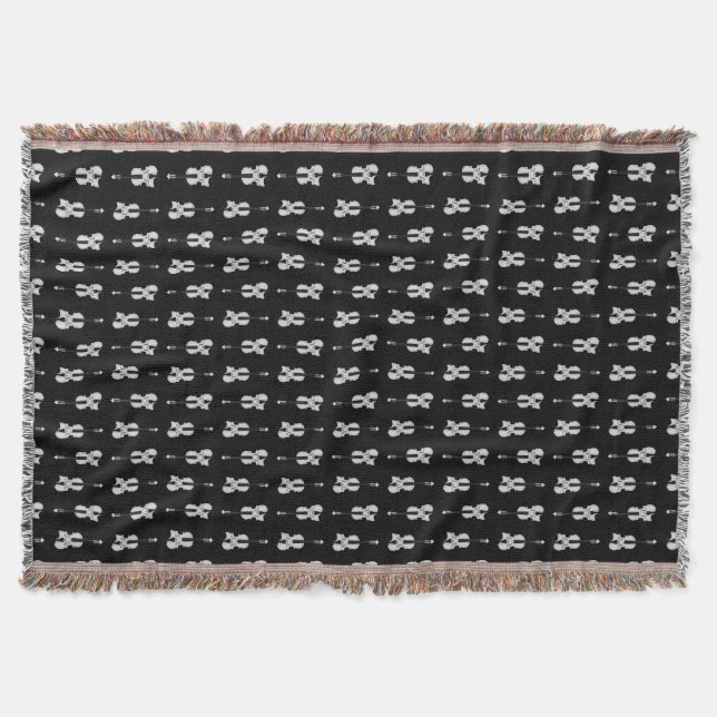 Violin Pattern - Black and White Throw Blanket (Front)