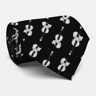 Violin Pattern - Black and White Tie