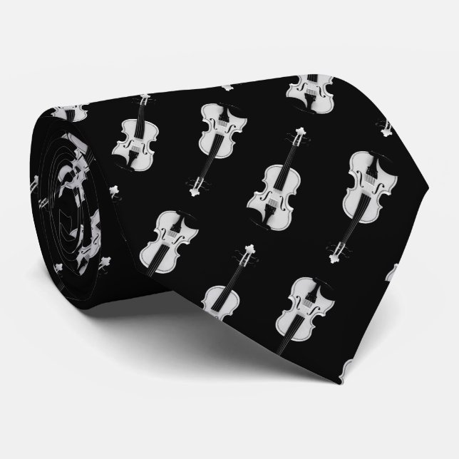 Violin Pattern - Black and White Tie (Rolled)