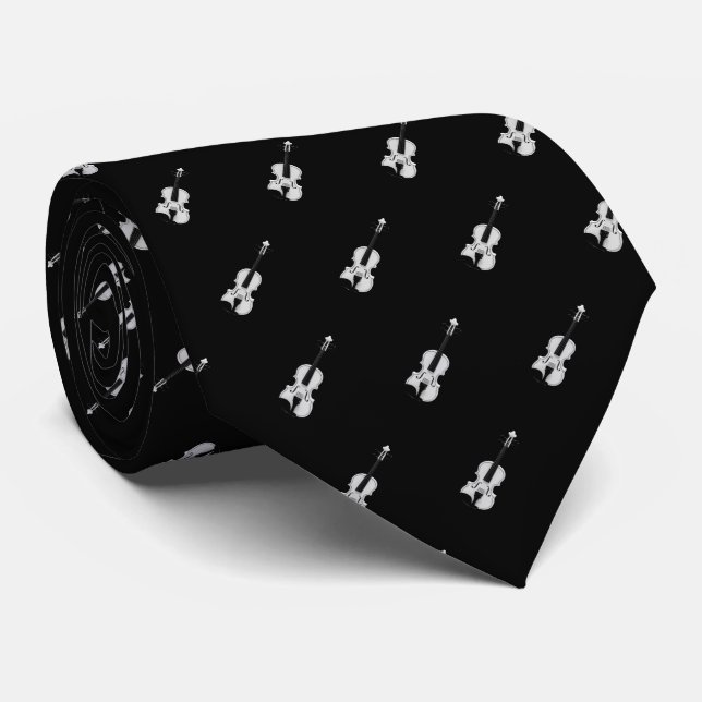 Violin Pattern - Black and White Tie (Rolled)