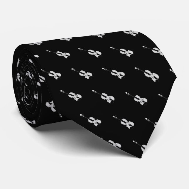 Violin Pattern - Black and White  Tie (Rolled)