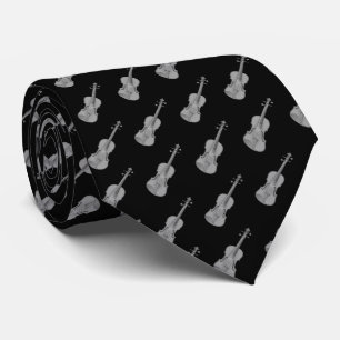 Violin Pattern - Black Silver Grey Grey White  Tie