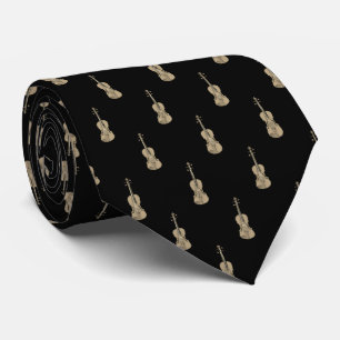 Violin Pattern - Gold on Black Tie