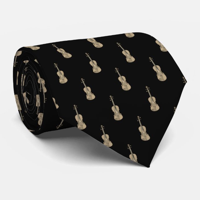 Violin Pattern - Gold on Black Tie (Rolled)