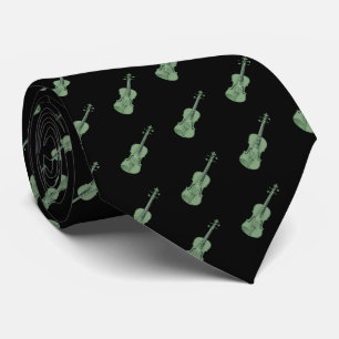 Violin Pattern - Green and Black Tie