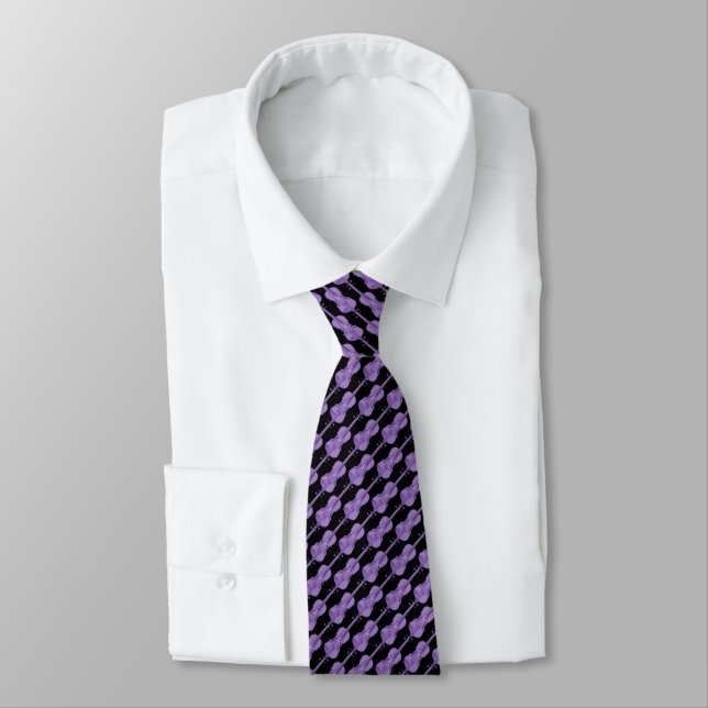 Violin Pattern - Lavender and Black Tie (Tied)